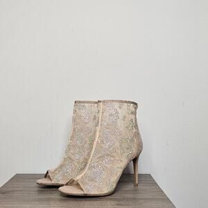Thalia Sodi Women's Shay Embelisshed Open Toe Stiletto Booties Size 8.5 Nude NWT